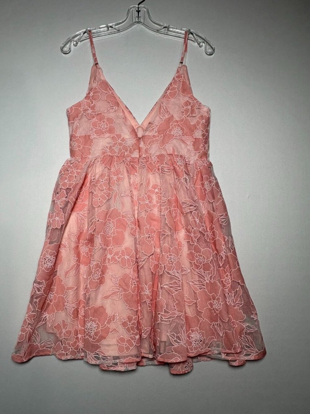 Lulus Pink Floral Organza Jacquard V-Neck Skater Dress Size L